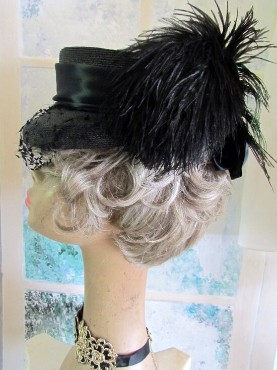VINTAGE VICTORIAN HAT w PEACOCK FEATHER, GIBSON GIRL to EDWARDIAN STYLE; DRAPER